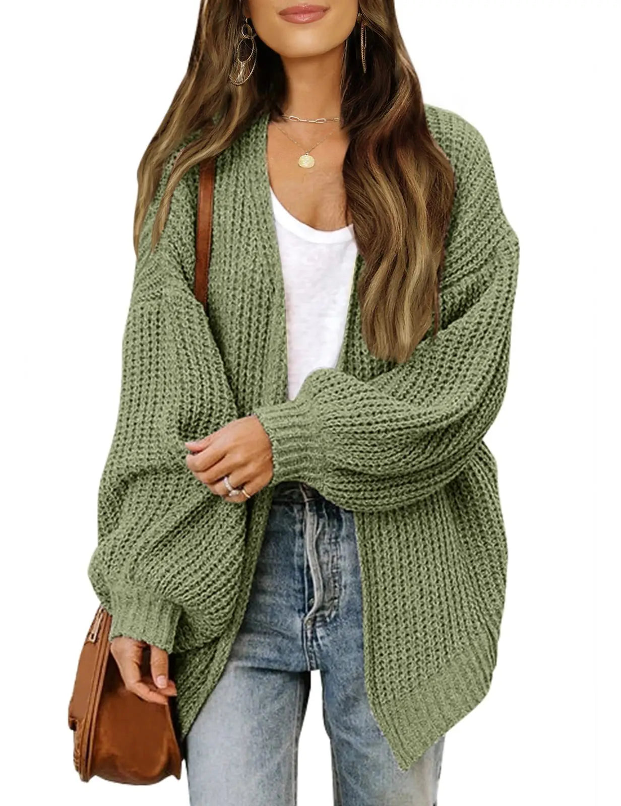 Lantern Sleeve Thick-Knit Cardigan | Timeless Elegance Knit