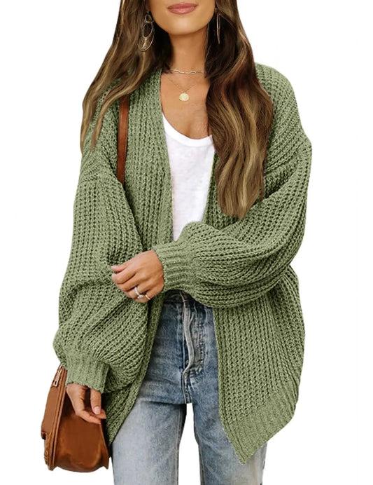 Lantern Sleeve Thick-Knit Cardigan | Timeless Elegance Knit