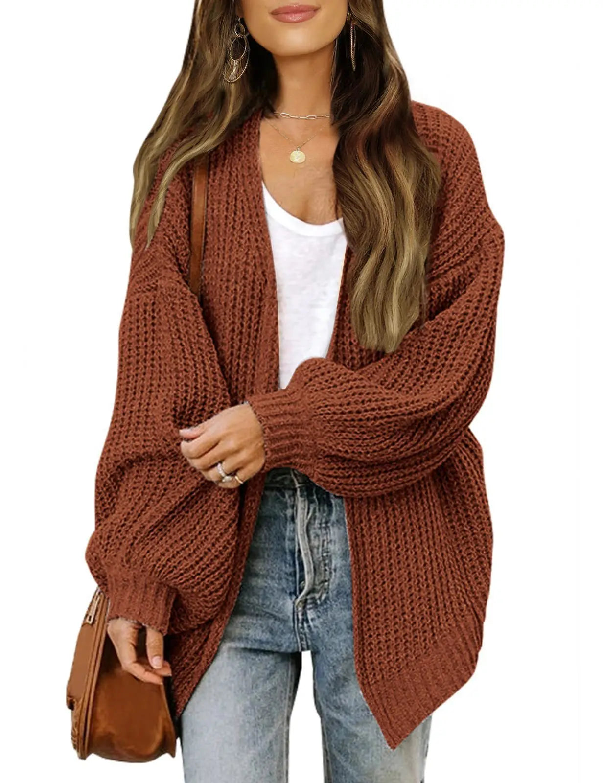 Lantern Sleeve Thick-Knit Cardigan | Timeless Elegance Knit