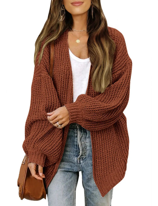 Lantern Sleeve Thick-Knit Cardigan | Timeless Elegance Knit