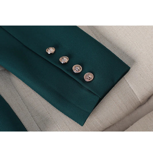 High Quality Turn Down Collar Suit/Two Piece Double Breasted Blazer/Straight Zipper Trousers Women Outfit.