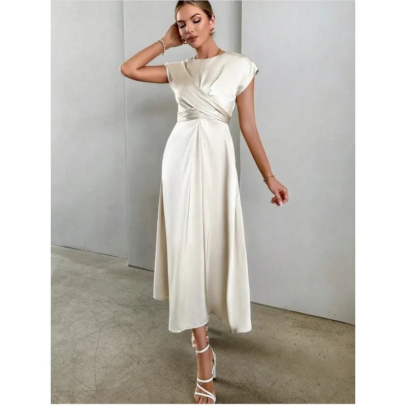 Elegant Corset Party Dress. Elegant Short Sleeve O Neck Bandage Satin Long Evening Guest Gala Cocktail Guest Dress