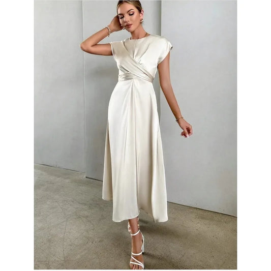 Elegant Corset Party Dress. Elegant Short Sleeve O Neck Bandage Satin Long Evening Guest Gala Cocktail Guest Dress