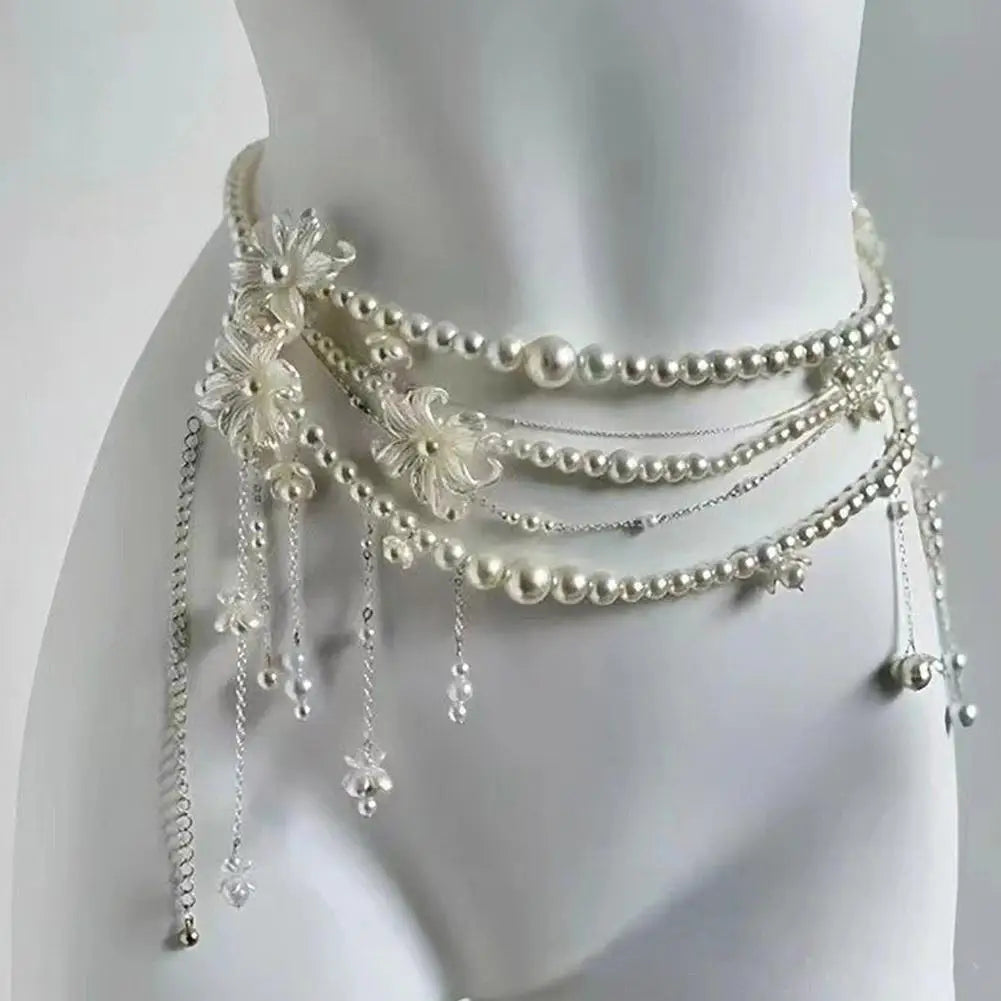 Retro Multilayer Pearl Belt/Waist Chain Belt For Women/Stylish Body Jewelry Accessories.