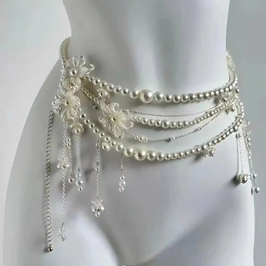 Retro Multilayer Pearl Belt/Waist Chain Belt For Women/Stylish Body Jewelry Accessories.