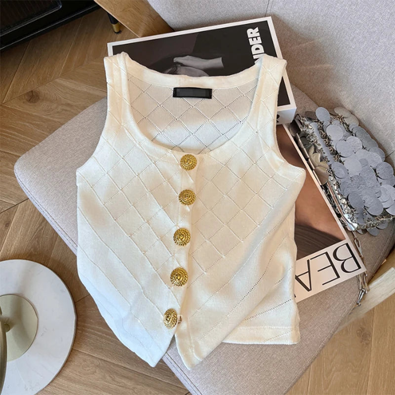Chic Vests Elegant Waistcoat/V-neck Top’s/Casual/Outwear Sleeveless Slim/Knitted Vest All-match Streetwear.