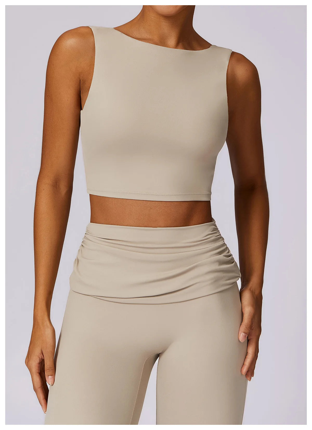 High-Waisted Flared Active Pants with Sculpting Fit – Neutral Beige