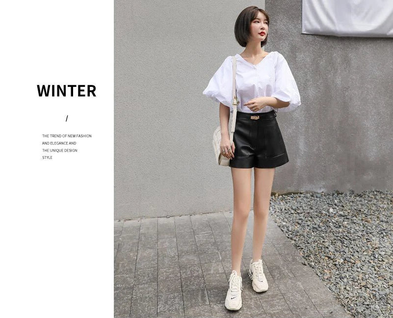 Luxury High-Waisted Faux Leather Tailored Shorts – Structured Designer-Inspired Statement Piece