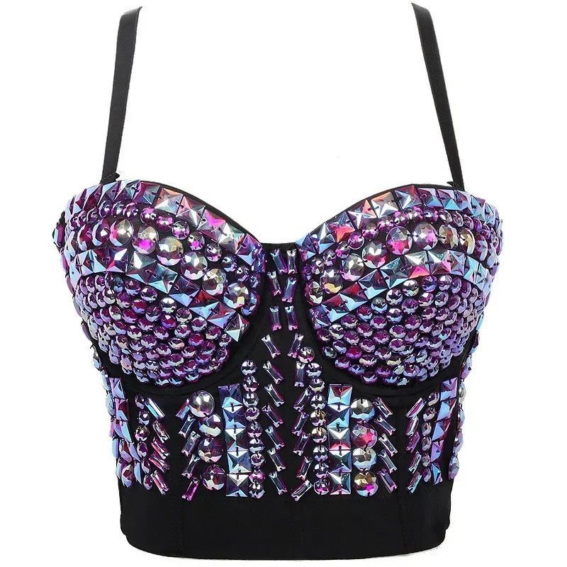 Fashion Sequined Tank Top/Shiny Shaper Push Up Bra/Sexy Halter Cropped Top/Bralette Corset Camis.