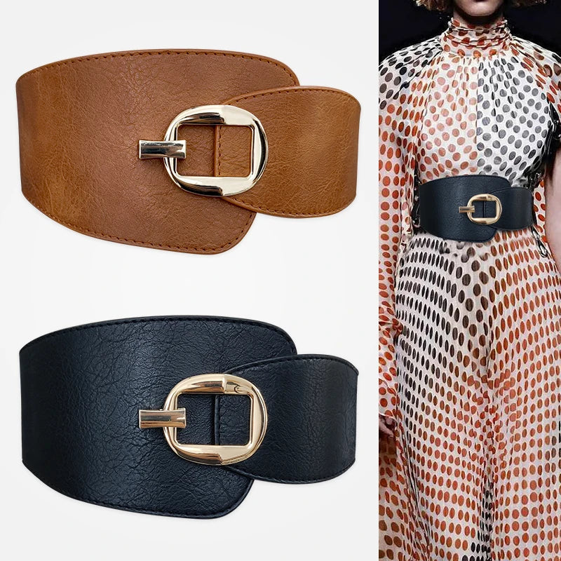 Wide Waist Cinch Belt for Women | Gold Buckle Elastic Corset Belt | Modern Blend Boutique