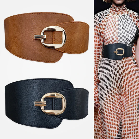 Wide Waist Cinch Belt for Women | Gold Buckle Elastic Corset Belt | Modern Blend Boutique