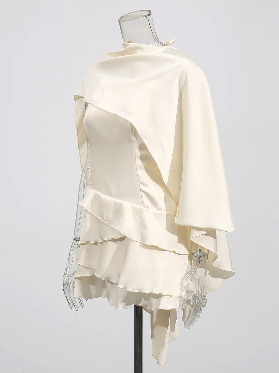 Solid Pullover Laced Dress/Spliced Ruffles Slimming Fitted/O~Neck Sleeveless/High Waist Temperament Mini Dress Female Fashion.