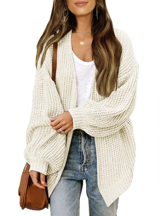 Lantern Sleeve Thick-Knit Cardigan | Timeless Elegance Knit