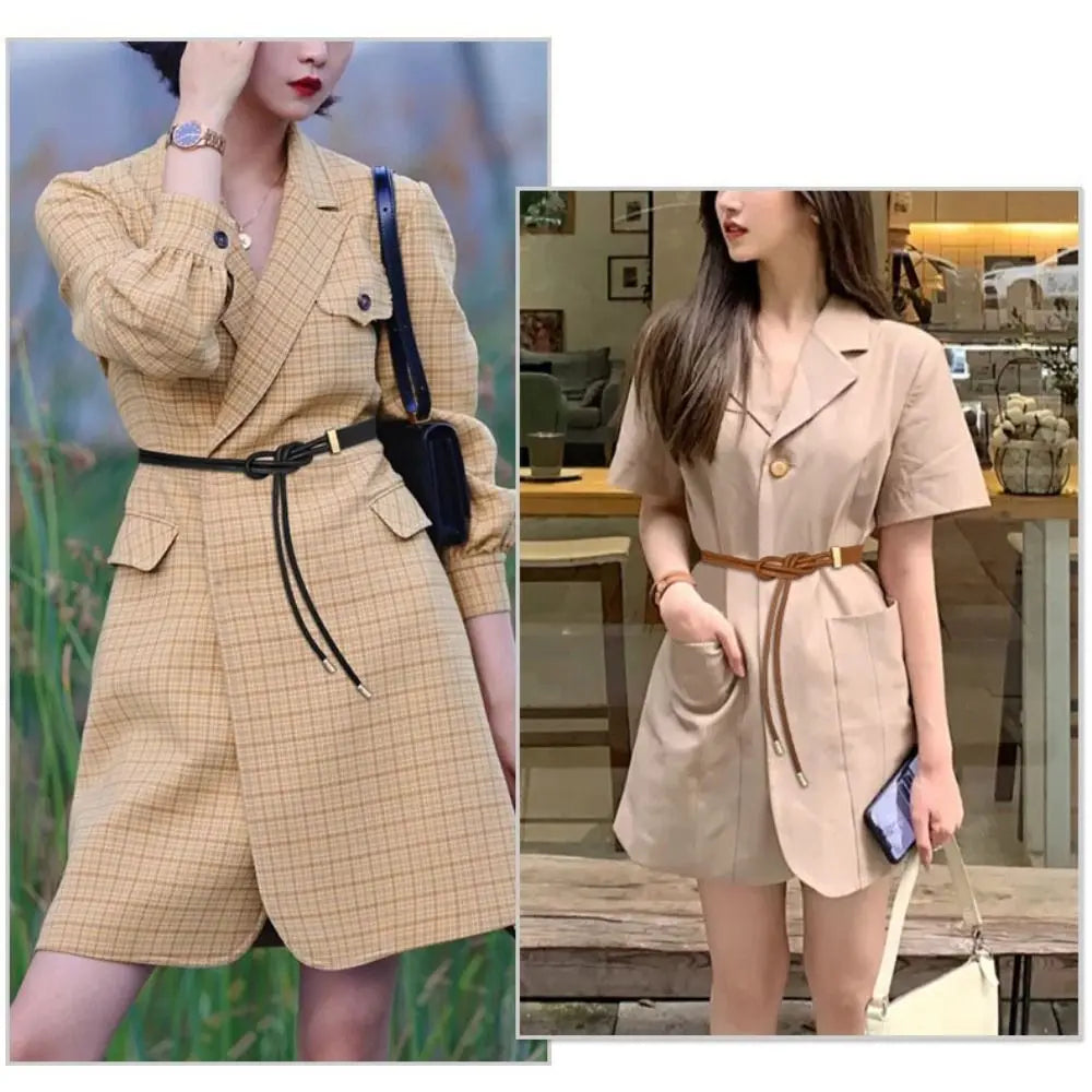 Fashioned Non-Hole Knot Belt/Style Belts PU Leather/Solid Color/Thin Lace-up Waist Strapped.