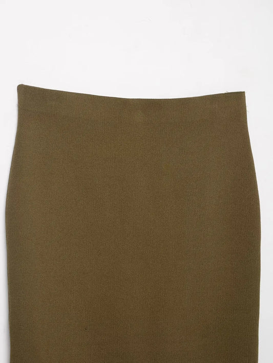 Women’s Olive Green Knit Blazer & Midi Skirt Set | Elegant Two-Piece Business Casual Suit | Fall Winter Fashion