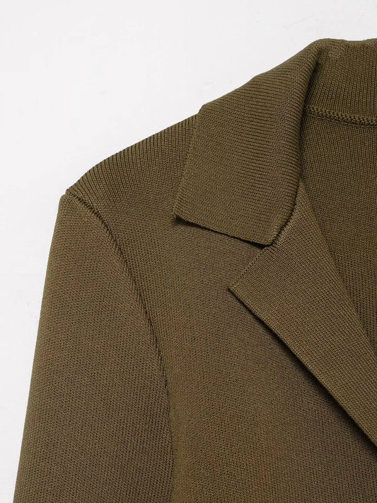 Women’s Olive Green Knit Blazer & Midi Skirt Set | Elegant Two-Piece Business Casual Suit | Fall Winter Fashion