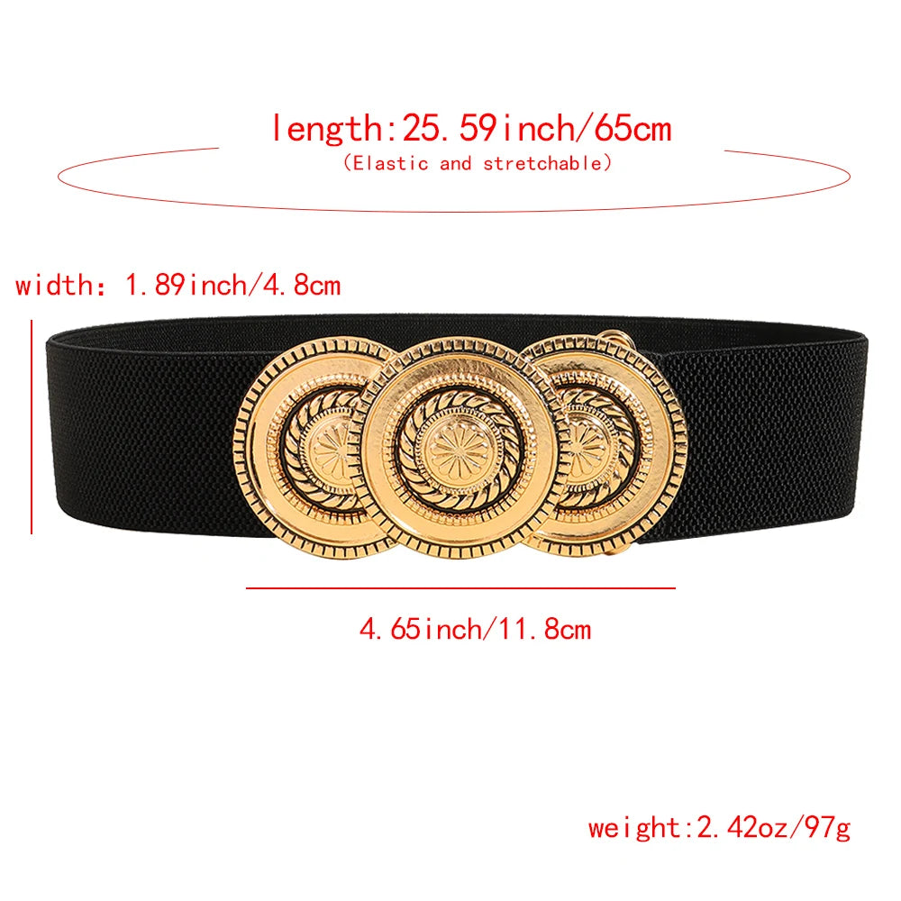 Luxury Wide Elastic Waist Belt for Women – Gold Statement Buckle Stretch Fashion Belt