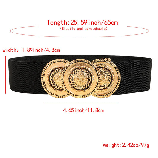 Luxury Wide Elastic Waist Belt for Women – Gold Statement Buckle Stretch Fashion Belt