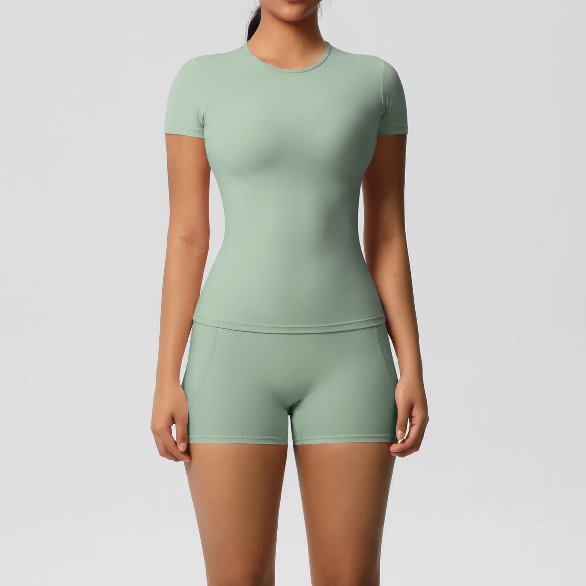 Workout Sportswear 2Pcs Piece Set/Female Yoga Shirt Push Up Workout Clothes/Women Outdoors Sport  High Waist  Fitness Sport Shorts.