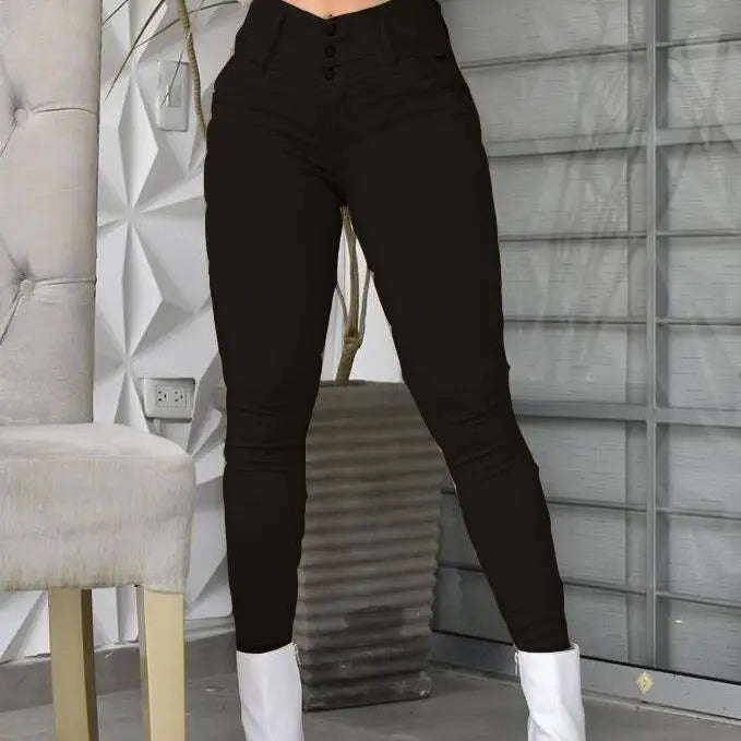Elegant High Waist Pant’s/Fashion Versatile Casual Solid Color/Button Tight Trouser’s/Ankle Length Pant’s.