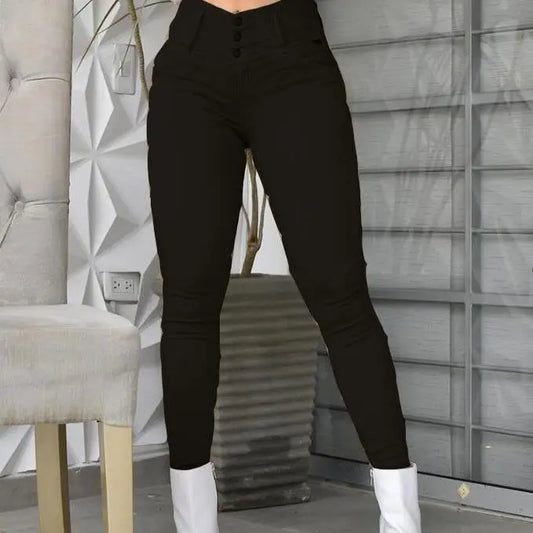 Elegant High Waist Pant’s/Fashion Versatile Casual Solid Color/Button Tight Trouser’s/Ankle Length Pant’s.
