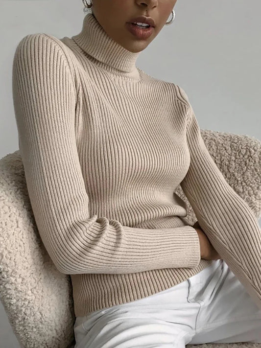 Pullover High Neck~Knitted Ribbed Turtleneck/Soft Pullovers Cashmere Jumpers. Stretch in size.