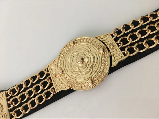 Flower Golden Belt’s/Fashion Ladies Floral/Elastic Metal Waist Belt/Female Golden Chain Belt.
