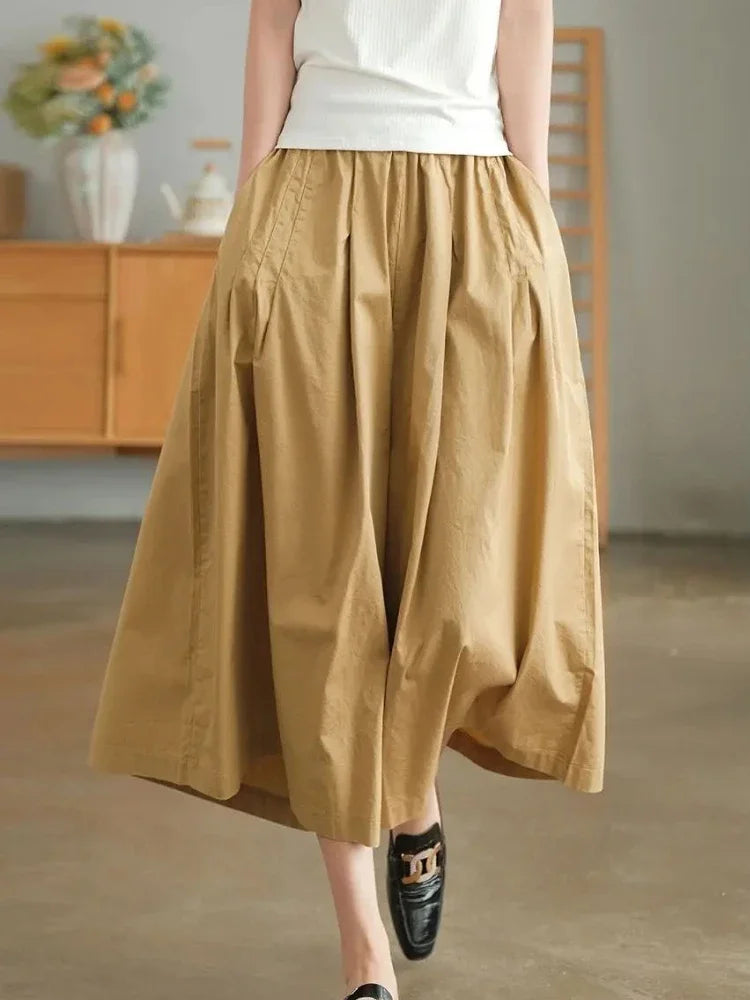 Retro Style Khaki Pant’s/Pure Cotton Casual Wear/Loose Fit Elastic Waist/Wide Leg Pant’s/Artistic Comfy Daily Bottom’s.