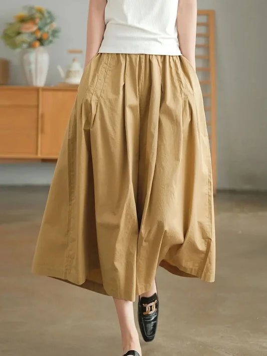 Retro Style Khaki Pant’s/Pure Cotton Casual Wear/Loose Fit Elastic Waist/Wide Leg Pant’s/Artistic Comfy Daily Bottom’s.