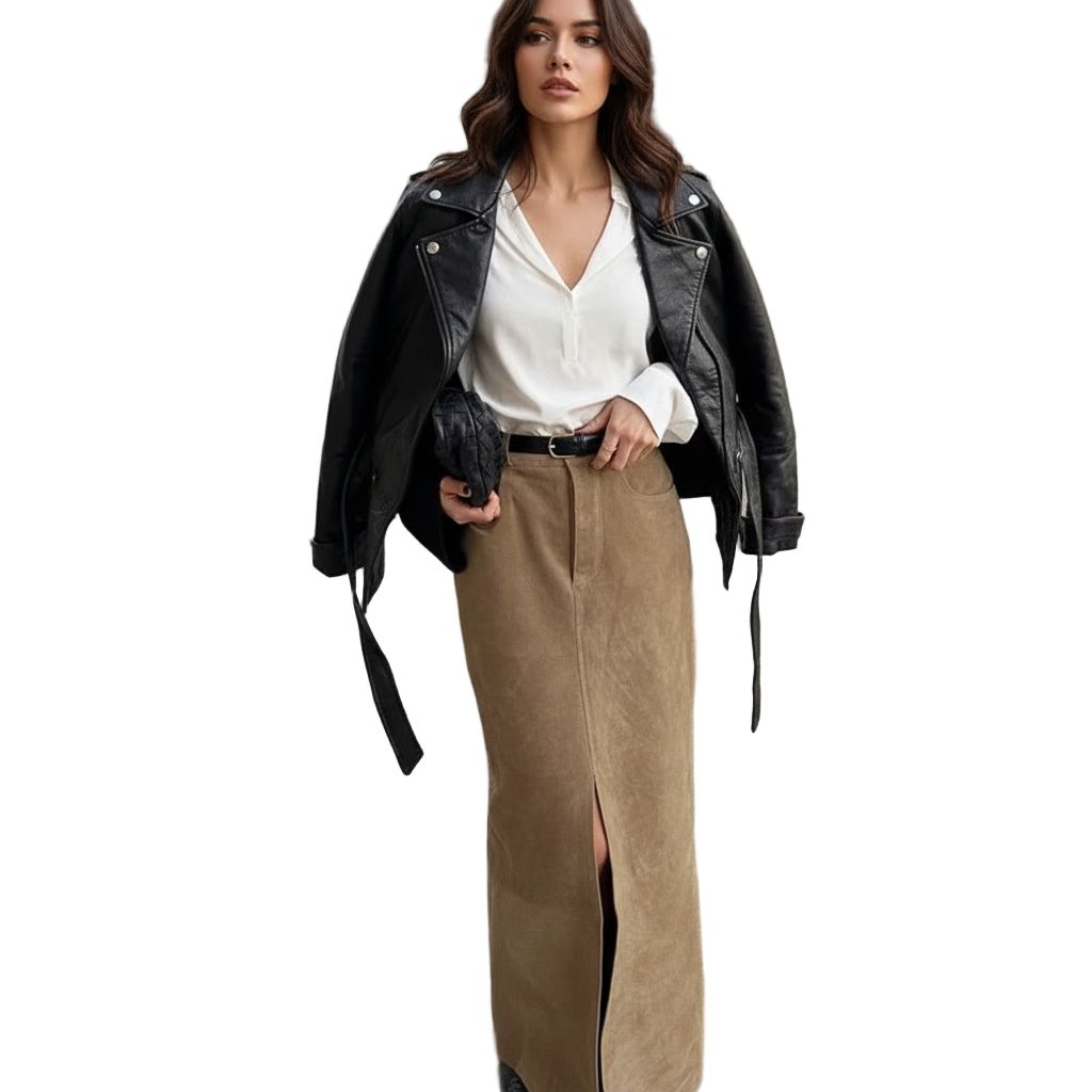Retro Suede Skirt in Autumn Skirt’s/Women's High-grade Commuter Khaki Split Suit Skirt/Solid Slit A~Line Silhouette.