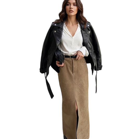 Retro Suede Skirt in Autumn Skirt’s/Women's High-grade Commuter Khaki Split Suit Skirt/Solid Slit A~Line Silhouette.