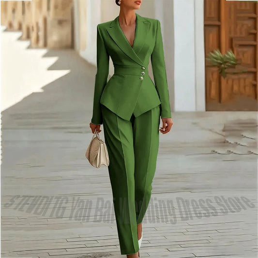 Modern Blend Boutique Luxury Tailored 2-Piece Women’s Suit Set – Elegant Slim Fit Business & Formal Blazer Trouser Outfit