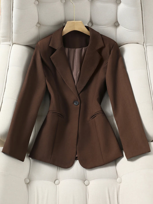 Women’s Chocolate Brown Tailored Blazer – Single-Button Notched Collar Jacket | Elegant Office & Casual Chic Outerwear