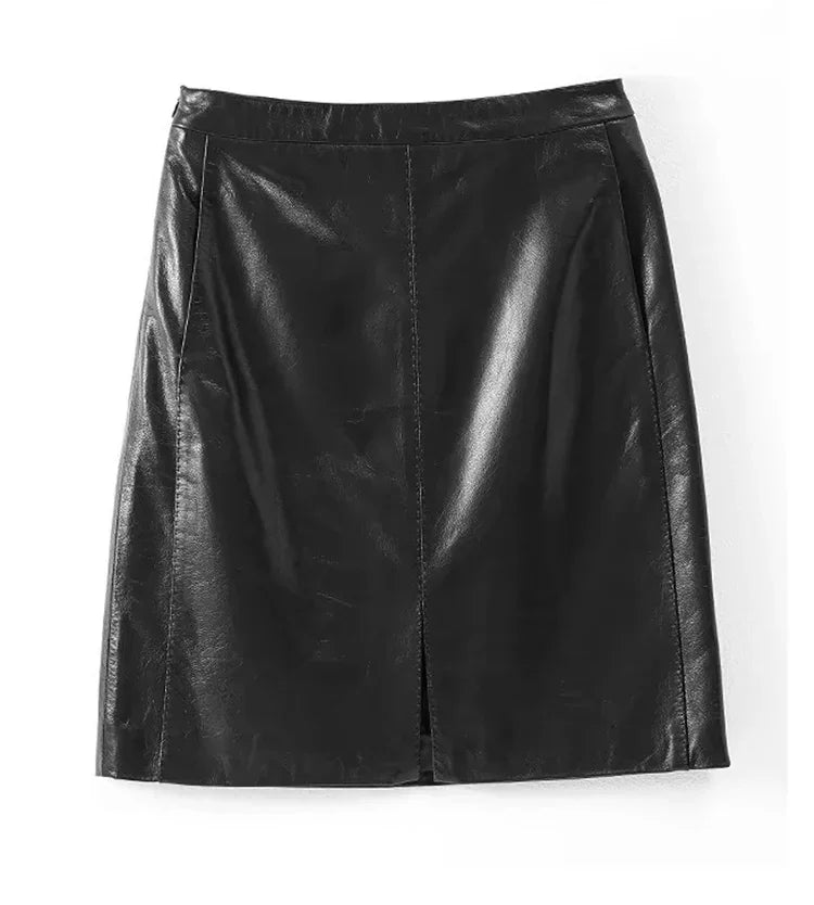 Burgundy Faux Leather Mini Skirt with Front Slit – High-Waist Vegan Leather Skirt