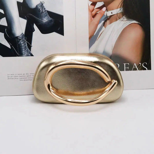 Gold Metal Closure Clutch Bag/Soft Versatile Purse/Sequined With A Slot Pocket.