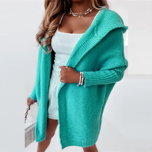 Two Tone Hooded Knit Cardigan for Women | Long Winter Patchwork Sweater | Modern Blend Boutique