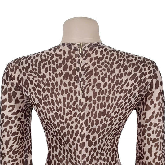 Luxury Leopard Print Cut-Out Maxi Dress – Deep V Long Sleeve Bodycon Gown
