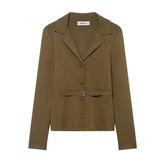 Women’s Olive Green Knit Blazer & Midi Skirt Set | Elegant Two-Piece Business Casual Suit | Fall Winter Fashion
