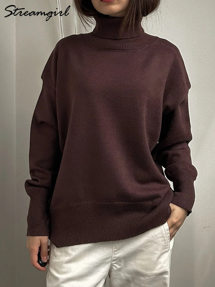 Loose Fitted Turtleneck Sweater’s/Women Winter Pullover Trend’s/Oversize Sweater/New Solid Jumper Turtleneck Sweater’s.