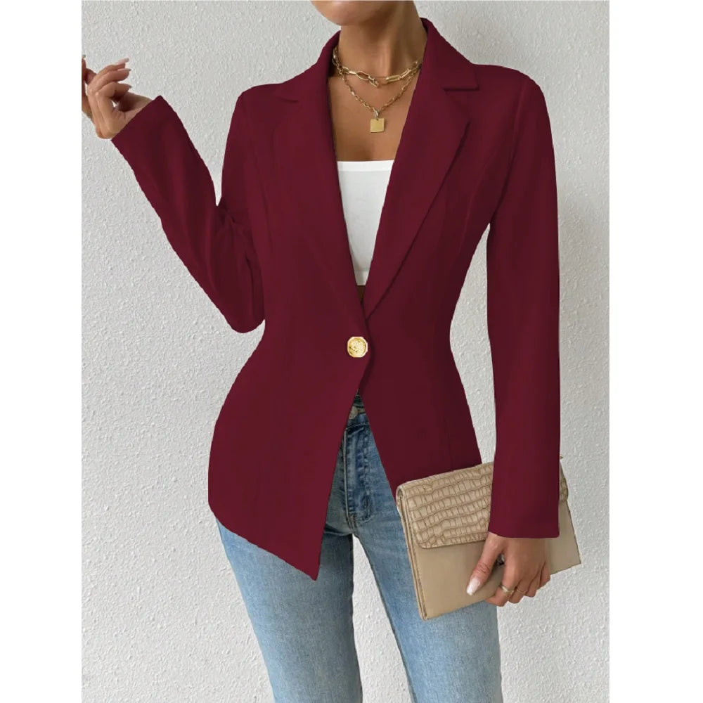 Solid Formal Blazer/Ladies Office Work Set/Single Button Outerwears Jackets Coat.