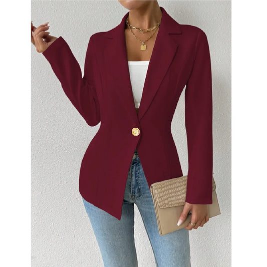Solid Formal Blazer/Ladies Office Work Set/Single Button Outerwears Jackets Coat.