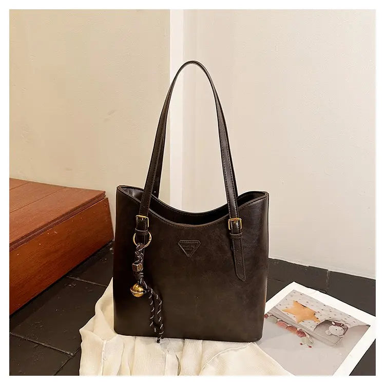 Women’s PU Leather Shoulder Tote Bag – Elegant Structured Handbag with Gold-Tone Accents | Modern Blend Boutique