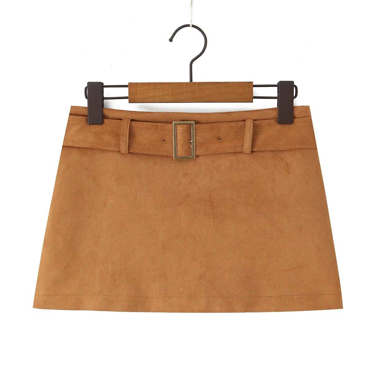 Faux Suede Low Waist Belt Mini Skirt/ Short Lining/Sexy A-line Package Hip/Slim Fitted Waistline/Solid Vintage Skirt.