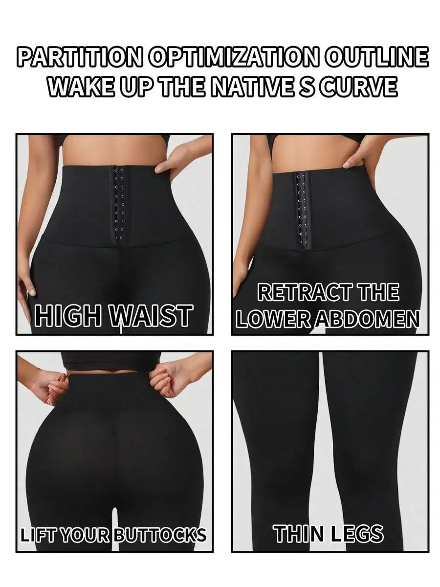 Women’s High-Waisted Compression Leggings – Adjustable Hook & Eye Tummy Support, Sculpting Stretch Pants