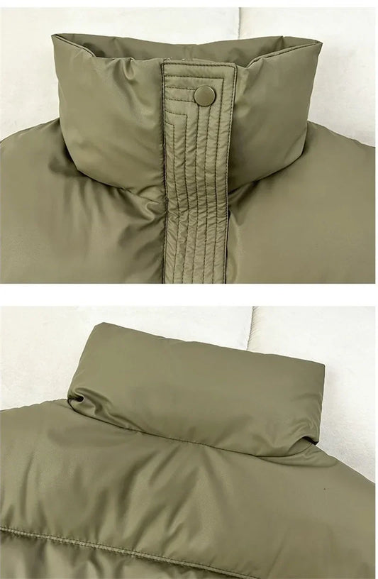 New Autumn Casual Loose Down Cotton Vests Women Stand Collar Short Sleeveless Coats Solid Zipper Waistcoat Winter Warm Vest