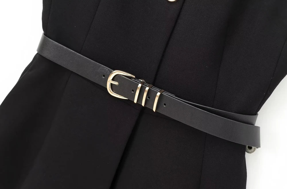 Commense Button Detail/TRZA-Women's Long Waistcoat with Belt, Front Gold Button/Fashion. Women Fashion Vintage Vest/Sleeveless Front Button Female Vest Tops With Belt