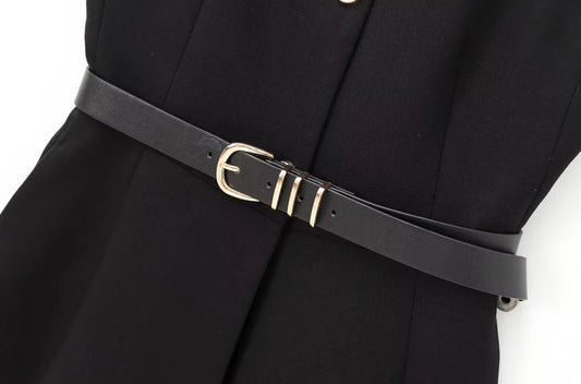 Commense Button Detail/TRZA-Women's Long Waistcoat with Belt, Front Gold Button/Fashion. Women Fashion Vintage Vest/Sleeveless Front Button Female Vest Tops With Belt