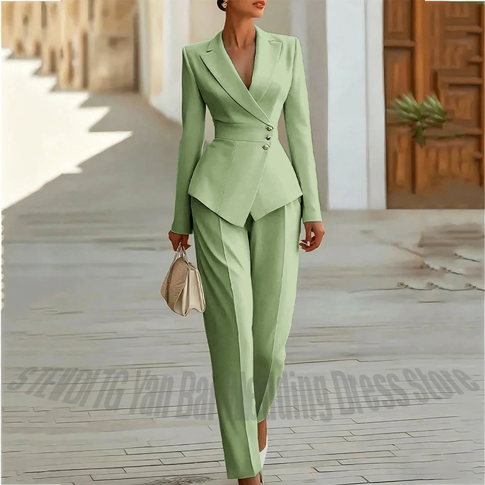 Modern Blend Boutique Luxury Tailored 2-Piece Women’s Suit Set – Elegant Slim Fit Business & Formal Blazer Trouser Outfit