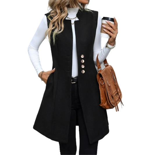 New  Fashion Women's Vest/Sleeveless Single-breasted/Trendy Long Vests Female Clothes Coats Tops.