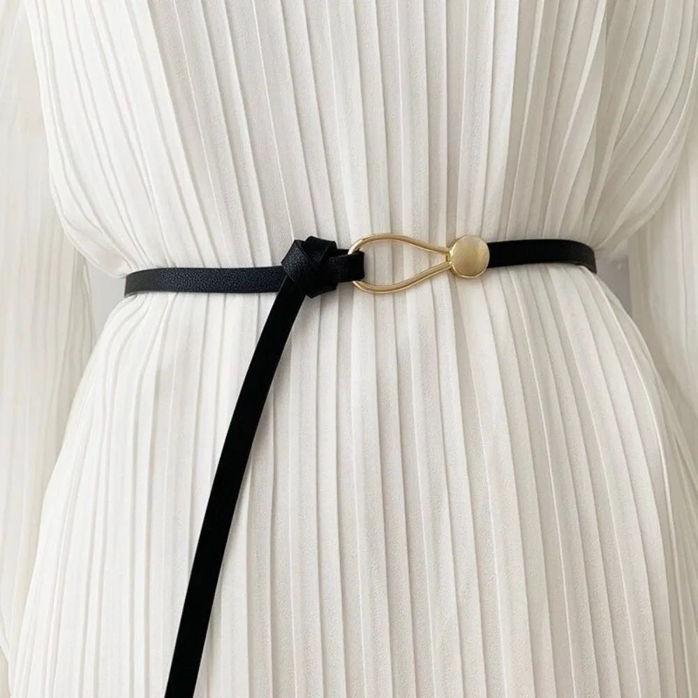 Fashioned Non-Hole Knot Belt/Style Belts PU Leather/Solid Color/Thin Lace-up Waist Strapped.